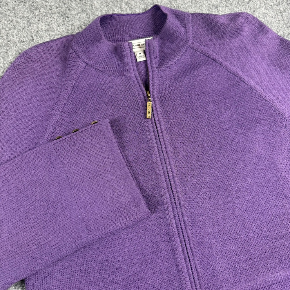 St. John Sport Zip Cardigan Women Medium Purple Wool Santana Knit Sweater Mock